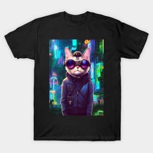 Techno Cat In Japan Neon City T-Shirt